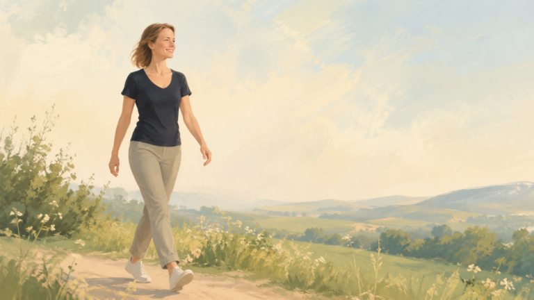 Woman walking on a trail with graceful effortless posture